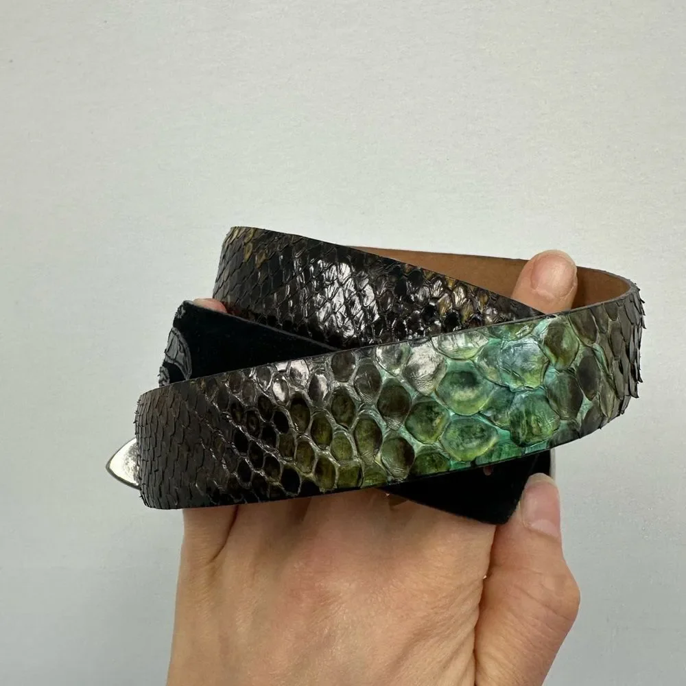 Claudio Orciani Genuine Snakeskin & Suede Leather Western Belt Rhinestone Size S